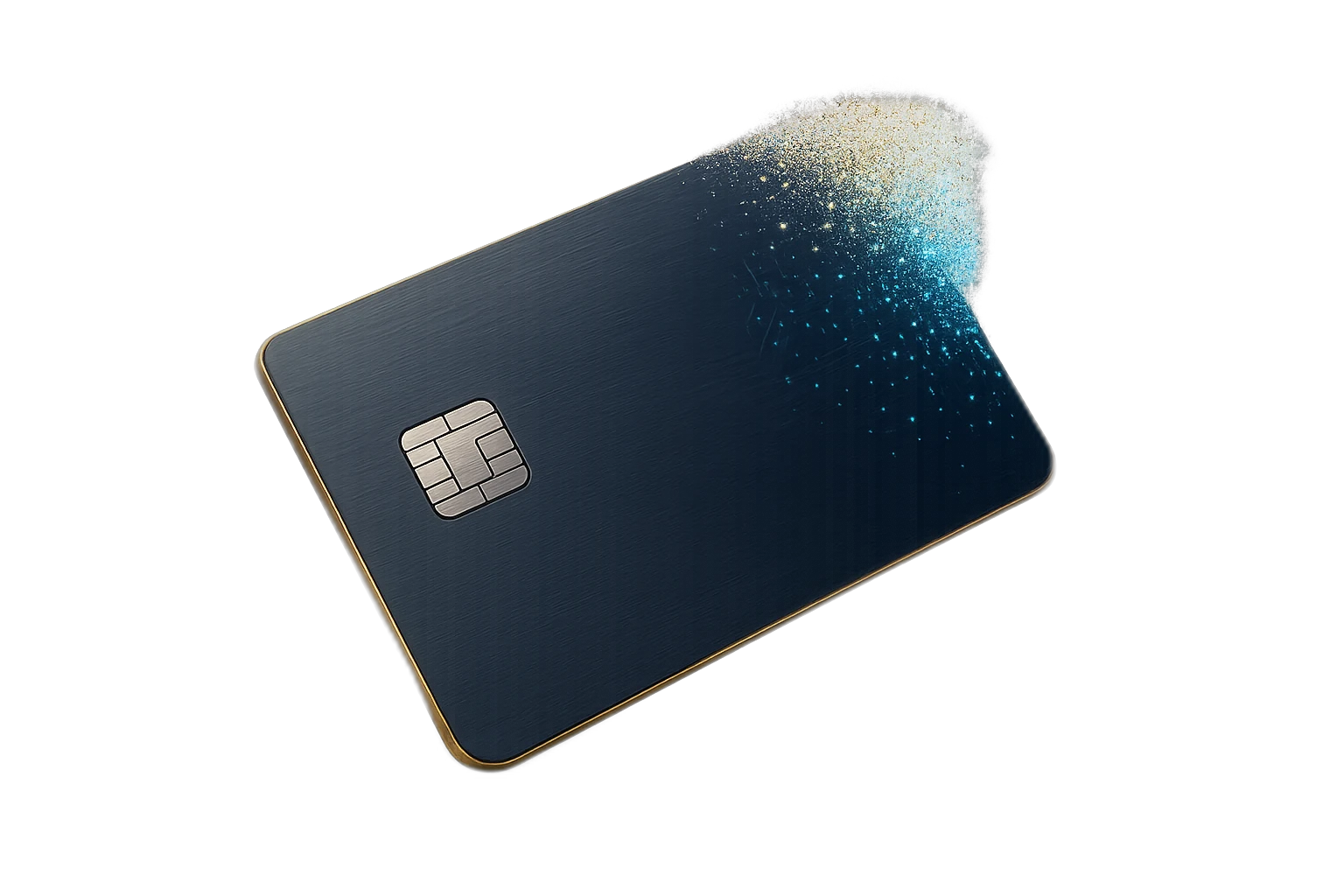 Cartão financeiro azul-marinho com acabamento dourado